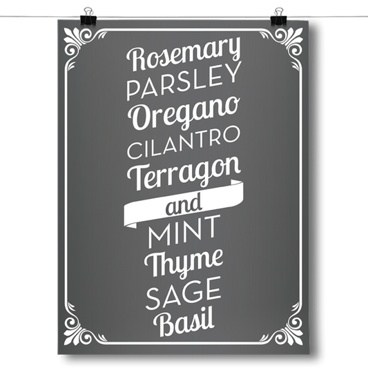 Herb List - Kitchen Poster