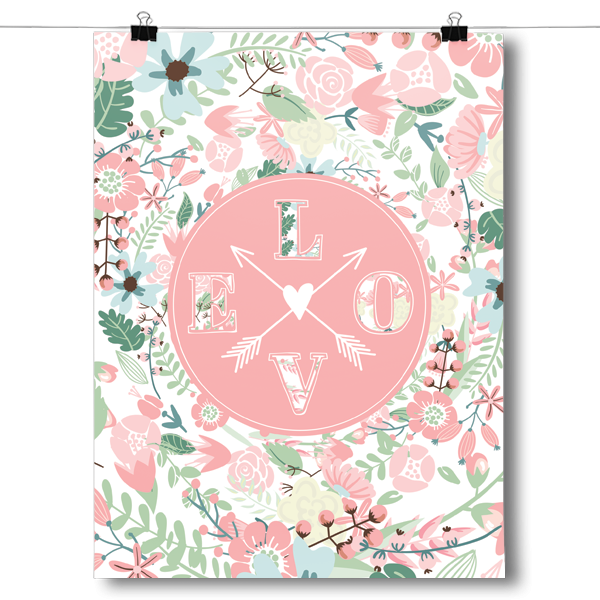 Cute LOVE Flower Pattern Poster