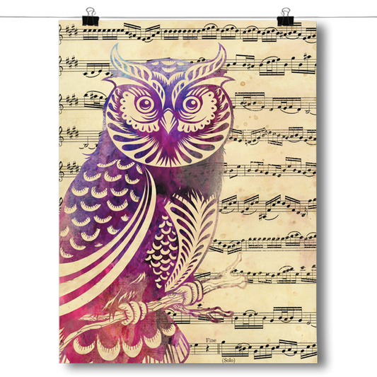 Owl with Music Notes Poster