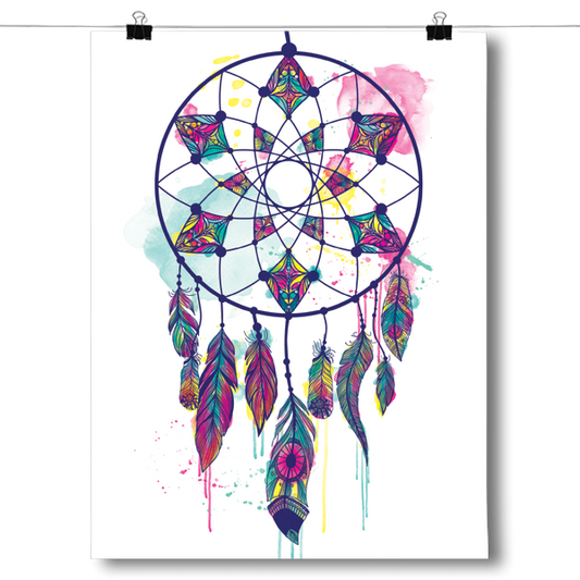 Watercolorful Dreamcatcher - White Poster