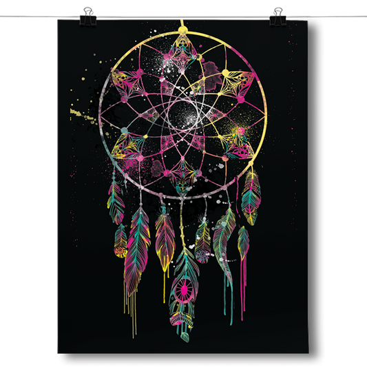Watercolorful Dreamcatcher - Black Poster