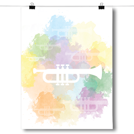 Trumpet Silhouette - Watercolor Poster