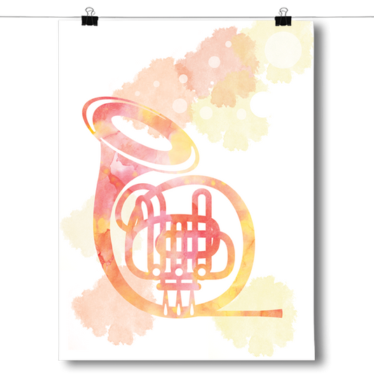 French Horn Silhouette - Watercolor Poster