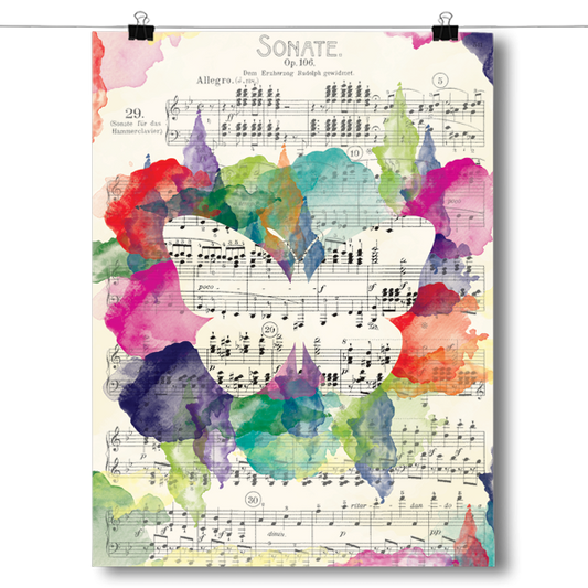 Music Sheet Butterfly Poster
