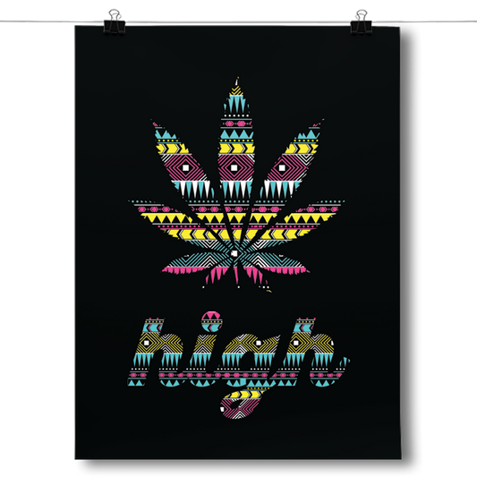 High - Marijuana Leaf - Aztec Pattern Poster