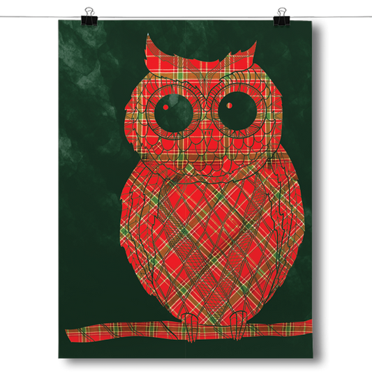 Vintage Damask Christmas Plaid Owl Poster