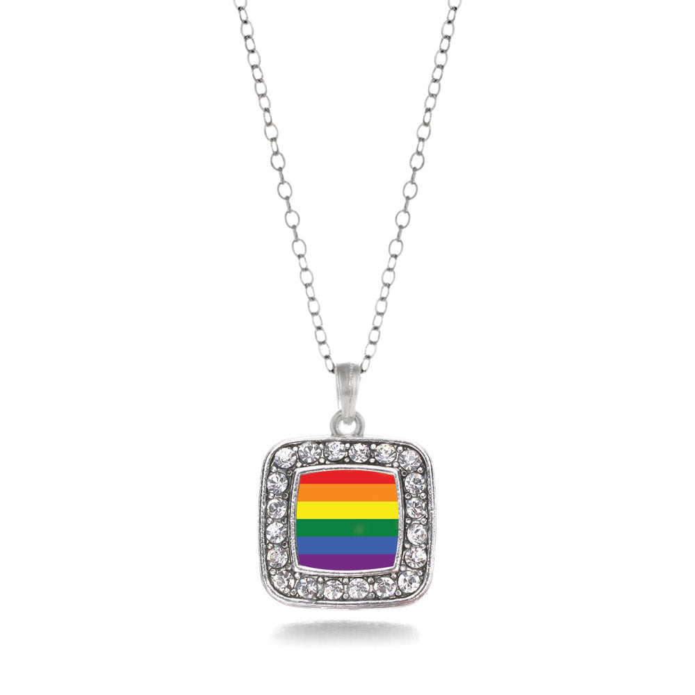 Silver LGBT Pride Square Charm Classic Necklace
