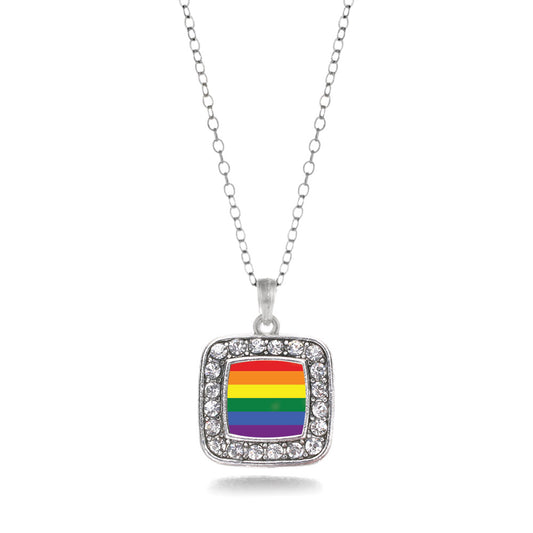 Silver LGBT Pride Square Charm Classic Necklace