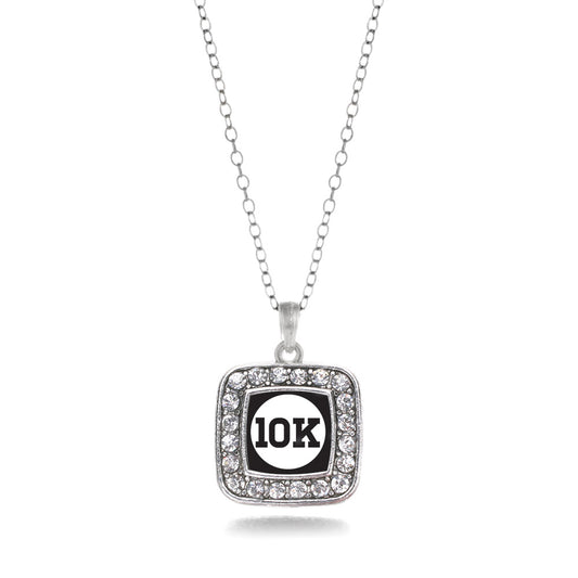 Silver 10k Runners Square Charm Classic Necklace