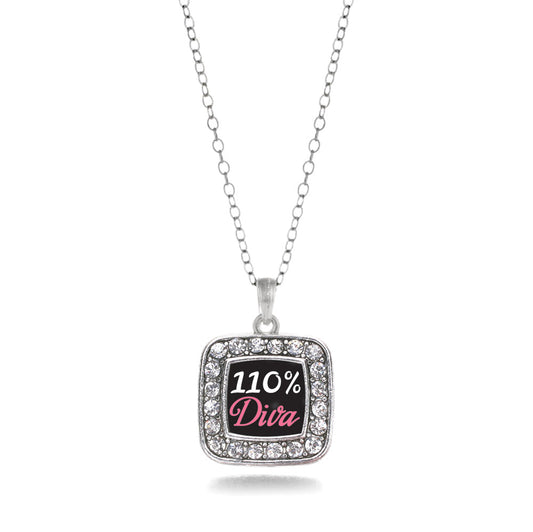 Silver 110% Diva Square Charm Classic Necklace