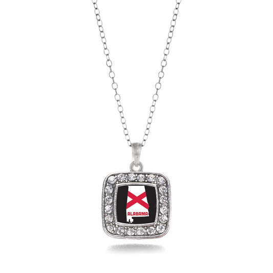 Silver Alabama State Flag Square Charm Classic Necklace
