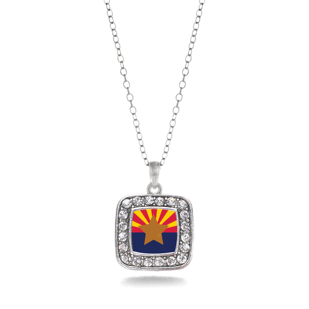 Silver Arizona Flag Square Charm Classic Necklace