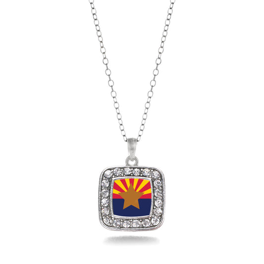 Silver Arizona Flag Square Charm Classic Necklace