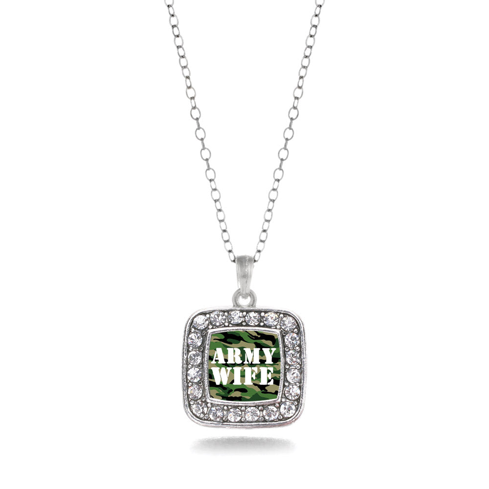 Silver Army Wife Square Charm Classic Necklace