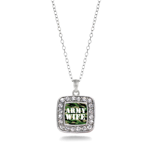 Silver Army Wife Square Charm Classic Necklace