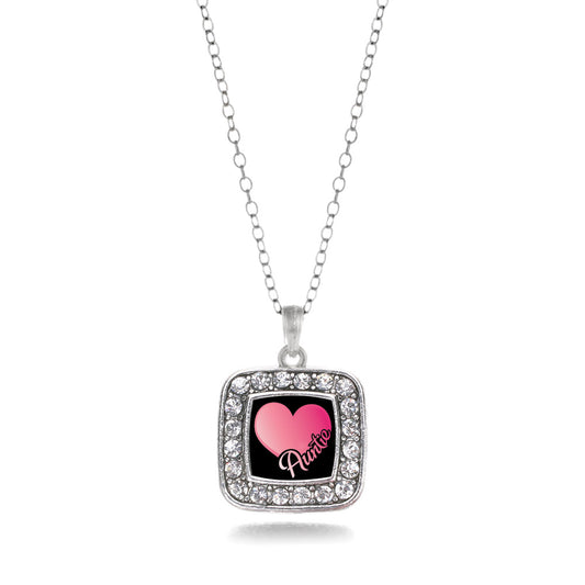Silver Auntie Square Charm Classic Necklace