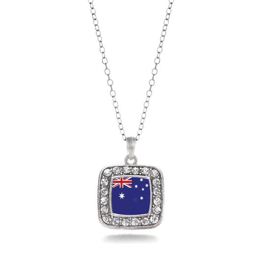 Silver Australian Flag Square Charm Classic Necklace