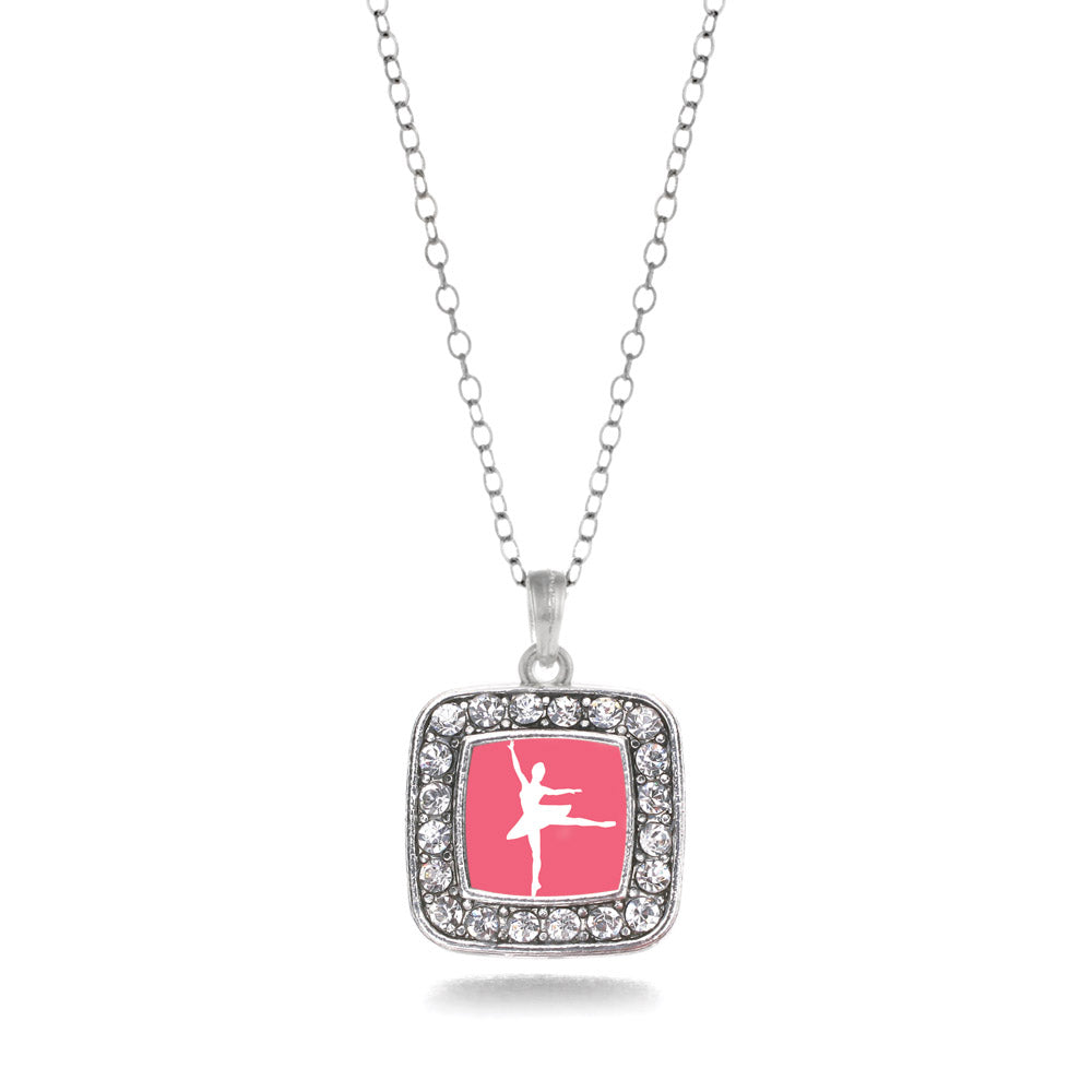 Silver Ballerina Dancer Square Charm Classic Necklace