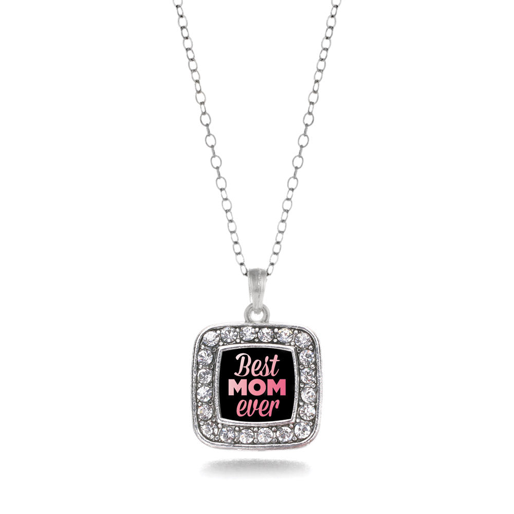 Silver Best Mom Ever Square Charm Classic Necklace