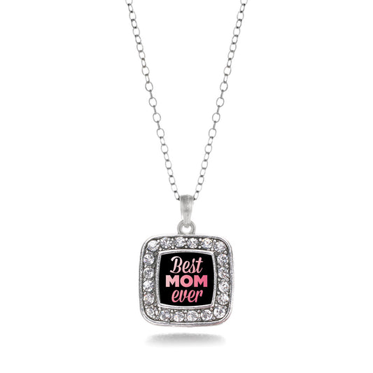Silver Best Mom Ever Square Charm Classic Necklace