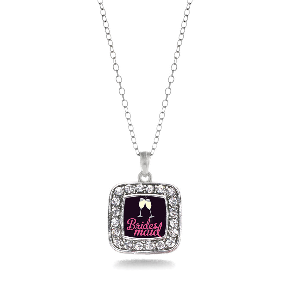 Silver Bridesmaid Square Charm Classic Necklace