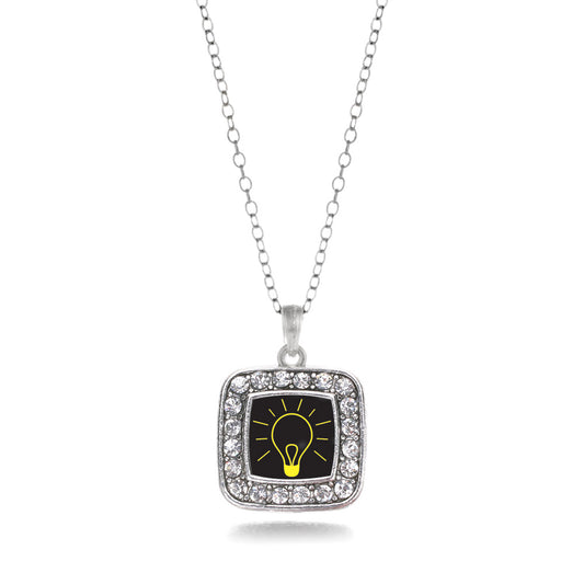 Silver Bright Idea Square Charm Classic Necklace