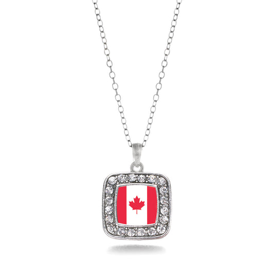 Silver Canadian Flag Square Charm Classic Necklace