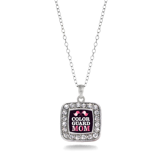 Silver Color Guard Mom Square Charm Classic Necklace
