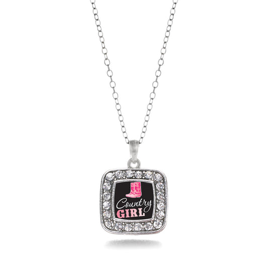 Silver Country Girl Square Charm Classic Necklace