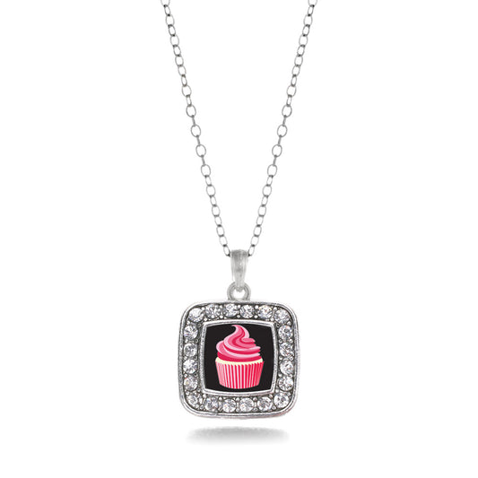 Silver Cupcake Lovers Square Charm Classic Necklace
