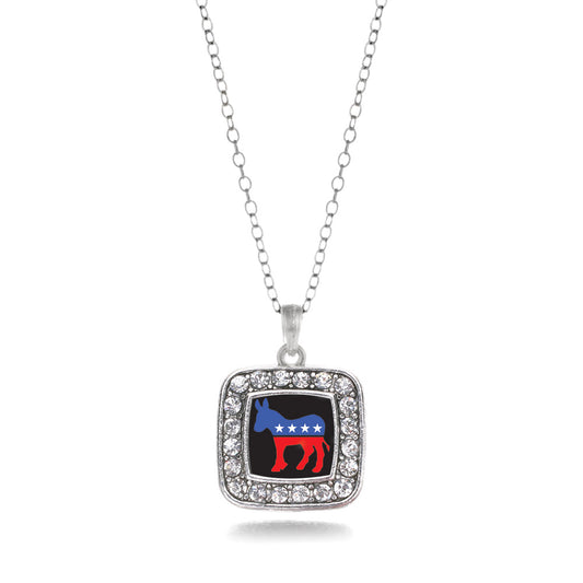 Silver Democrat Square Charm Classic Necklace