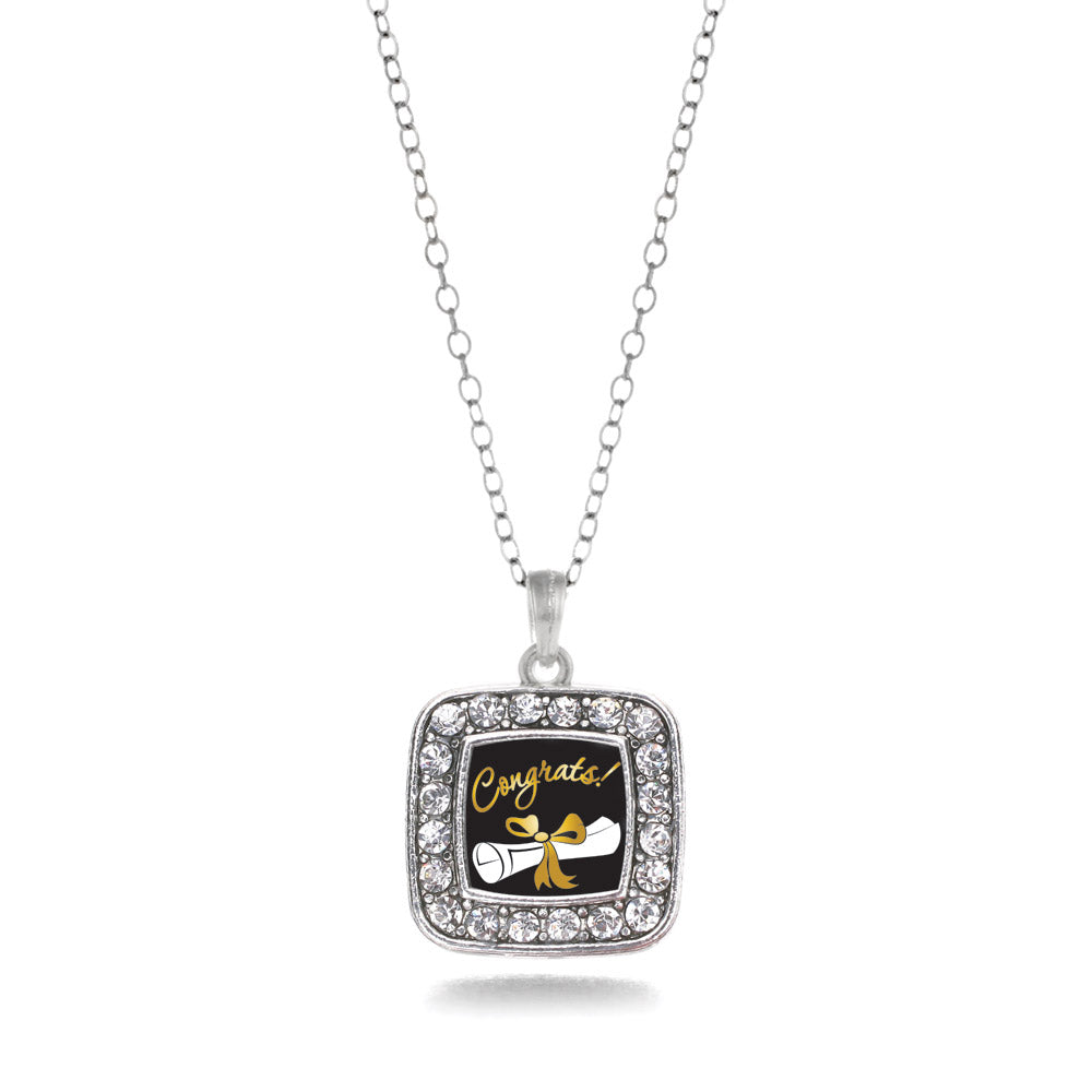 Silver Diploma Square Charm Classic Necklace