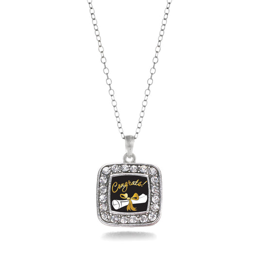 Silver Diploma Square Charm Classic Necklace