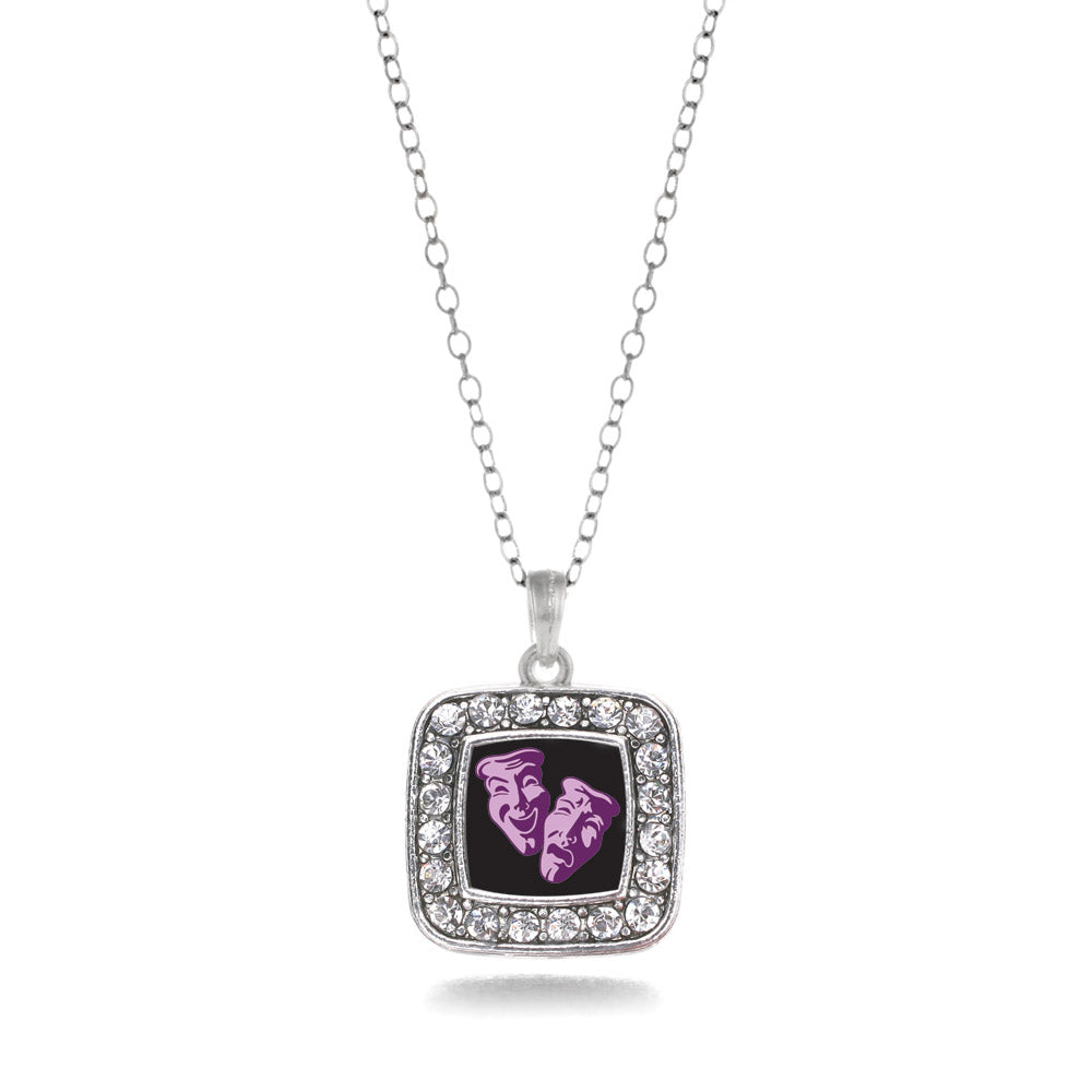 Silver Drama Faces Square Charm Classic Necklace