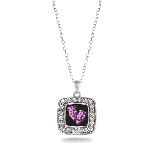 Silver Drama Faces Square Charm Classic Necklace