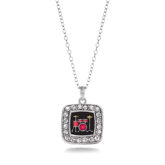 Silver Drumset Square Charm Classic Necklace