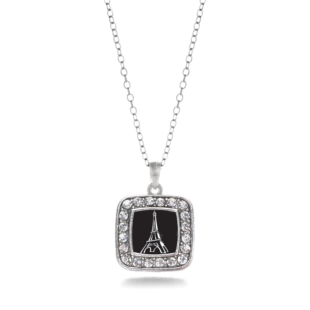 Silver Eiffel Tower Square Charm Classic Necklace