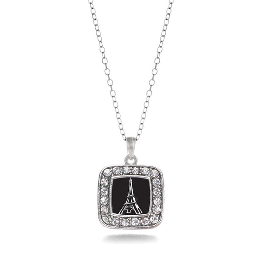 Silver Eiffel Tower Square Charm Classic Necklace
