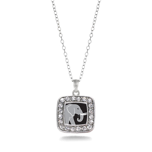 Silver Elephant Square Charm Classic Necklace