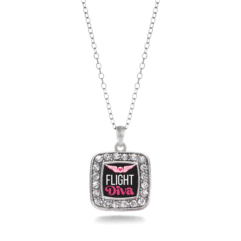 Silver Flight Diva Square Charm Classic Necklace