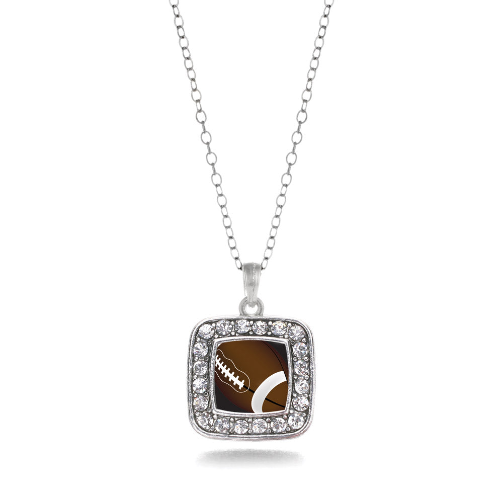 Silver Football Lovers Square Charm Classic Necklace