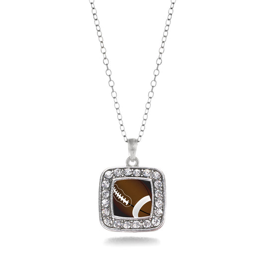 Silver Football Lovers Square Charm Classic Necklace