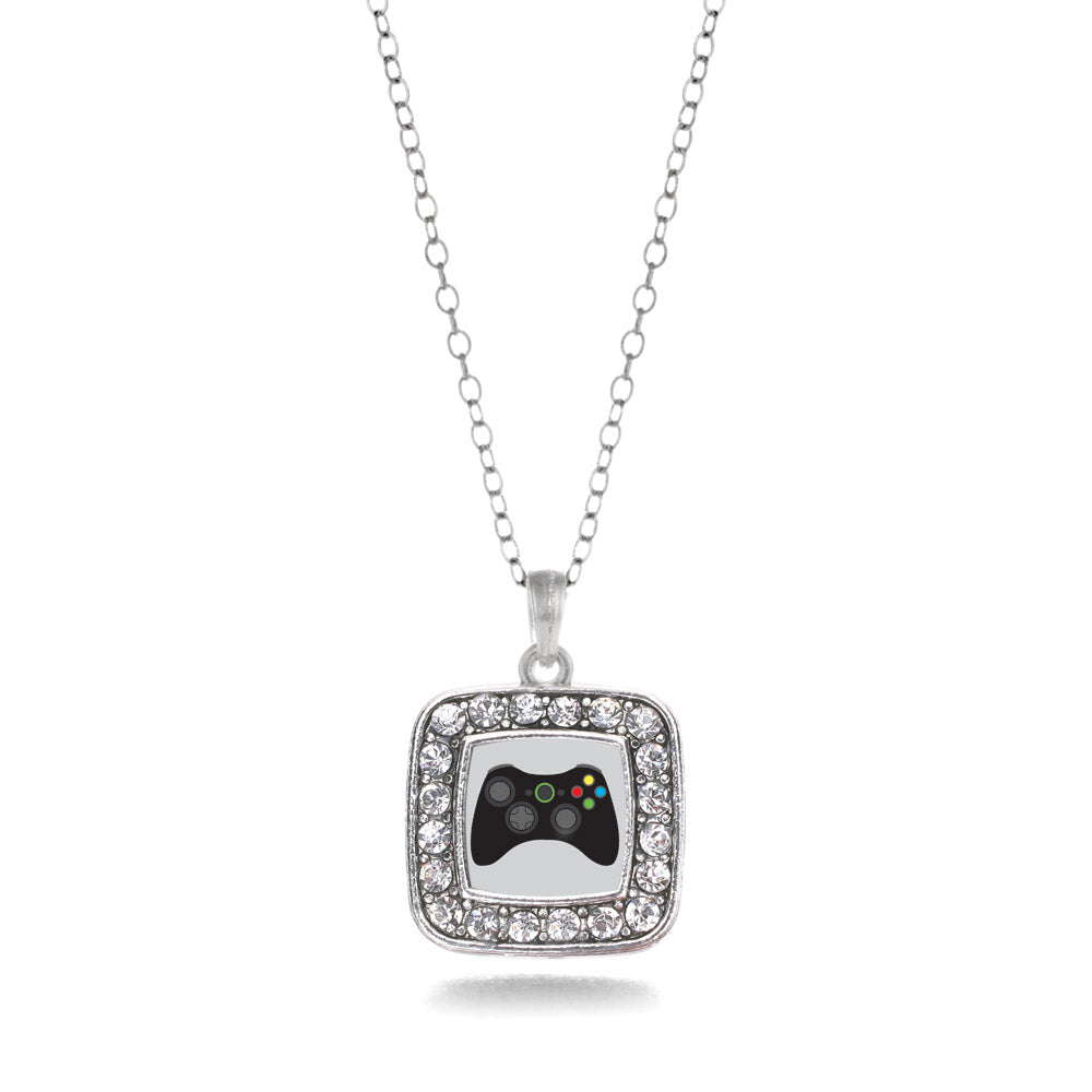 Silver Gamer Girl Square Charm Classic Necklace