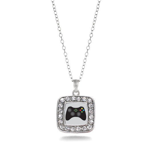 Silver Gamer Girl Square Charm Classic Necklace