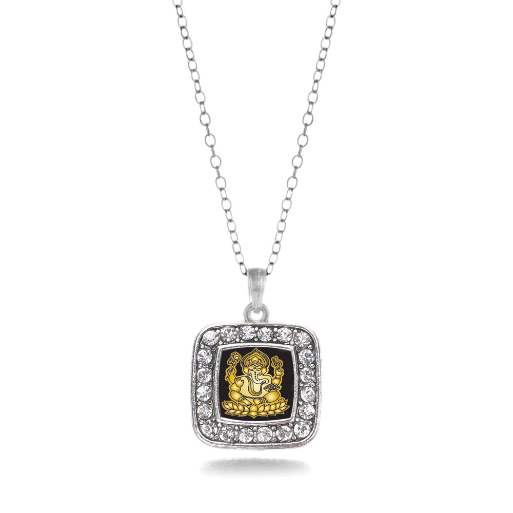 Silver Ganesh Square Charm Classic Necklace
