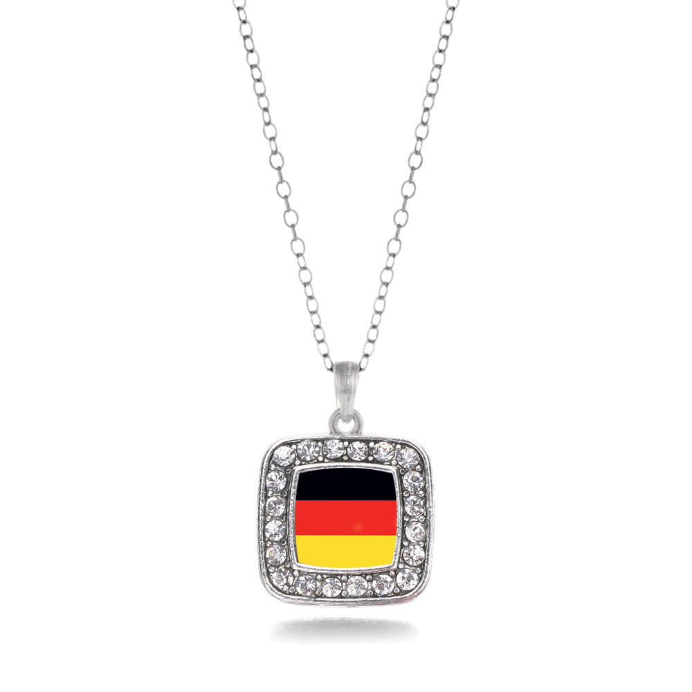 Silver Germany Flag Square Charm Classic Necklace