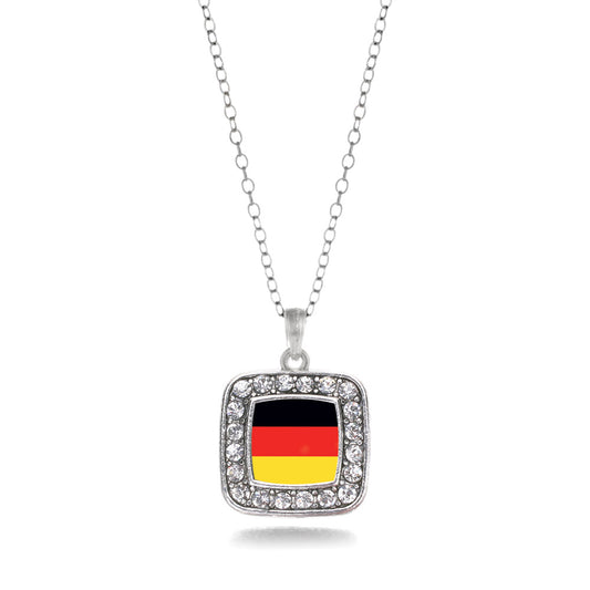 Silver Germany Flag Square Charm Classic Necklace