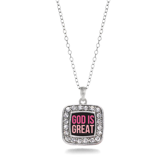 Silver God Is Great Square Charm Classic Necklace