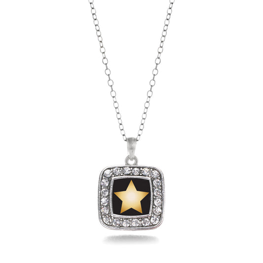 Silver Golden Star Square Charm Classic Necklace