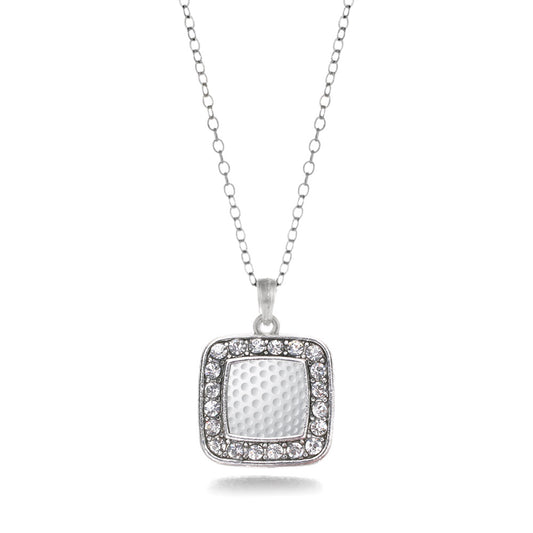 Silver Golf Lovers Square Charm Classic Necklace